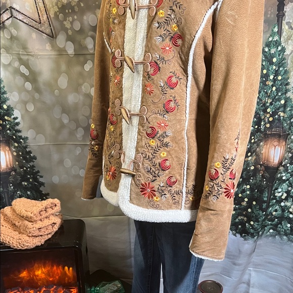 🧥St. John’s Bay Westerncore Embroidered Shearling-Trim Teddy Jacket | Sz Large - Picture 7 of 16